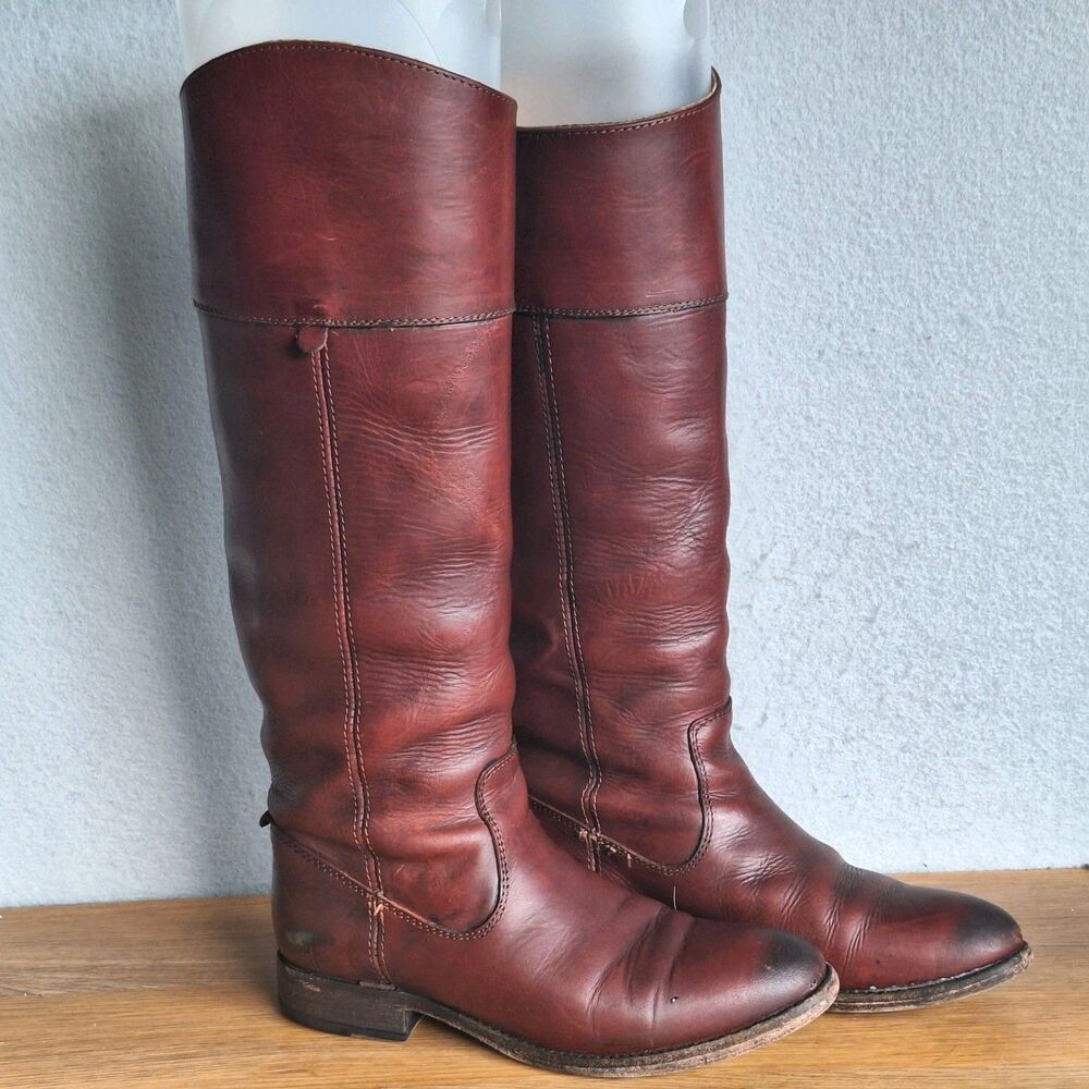 Frye Redwood Tall Boots Women 5.5 Vintage Smooth Leather Knee 80s Chestnut